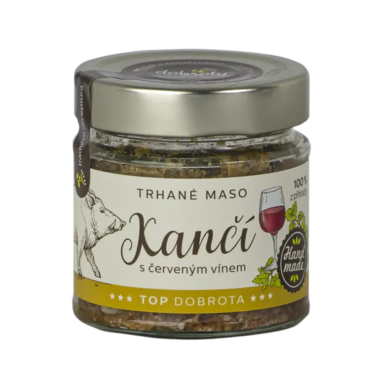 Dobroty z přírody - Trhané kančí maso s červeným vínem 140g