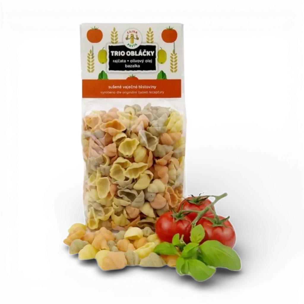 Fajna pasta - Trio obláčky - bazalka, rajčata, olivy 400g