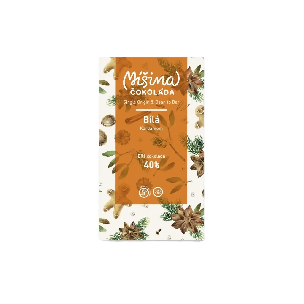 Míšina čokoláda - Bílá čokoláda 40% s kardamomem 50g
