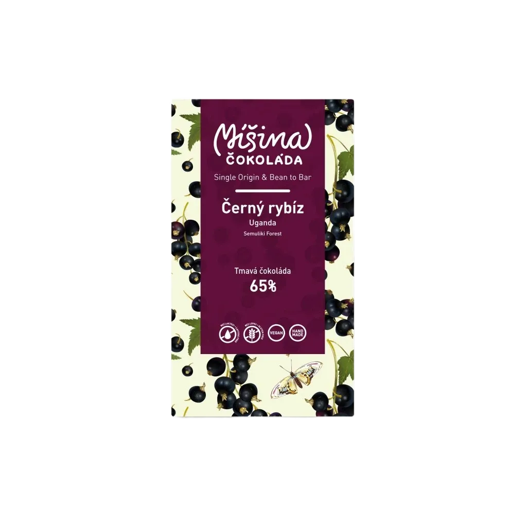 Míšina čokoláda - Tmavá čokoláda Uganda 65%  s černým rybízem 50g
