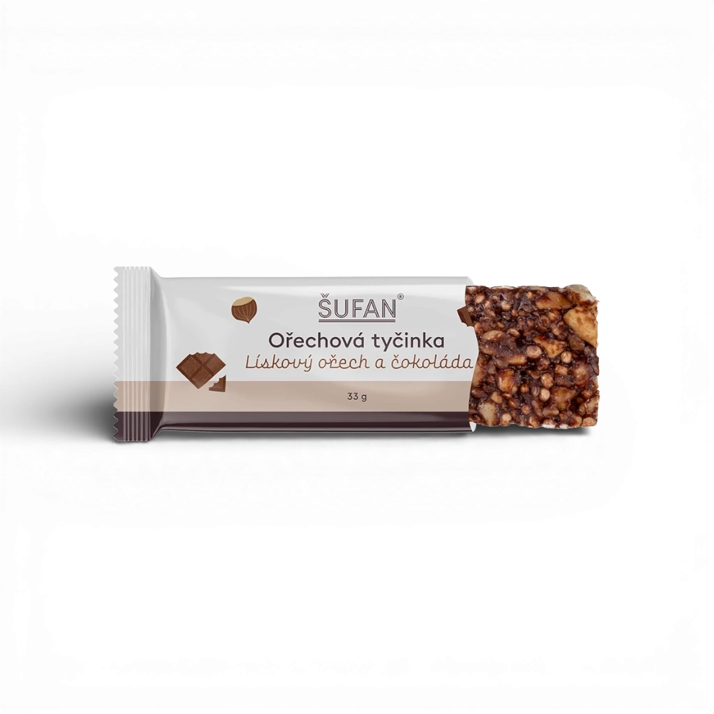 Šufan - Ořechová tyčinka - Lískový ořech a čokoláda 33g