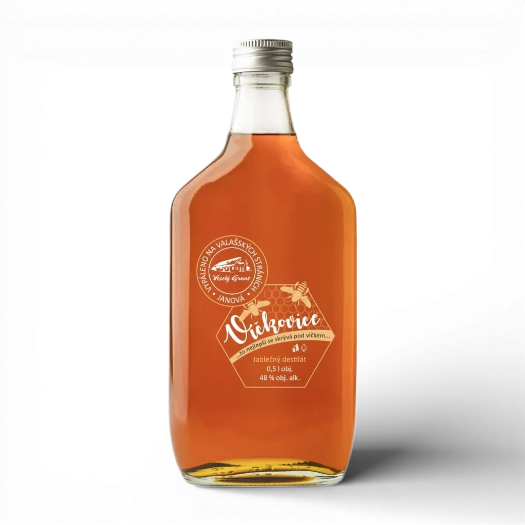 Veselý Grunt - Slivovice, víčkovice jablková 48%  0,5L