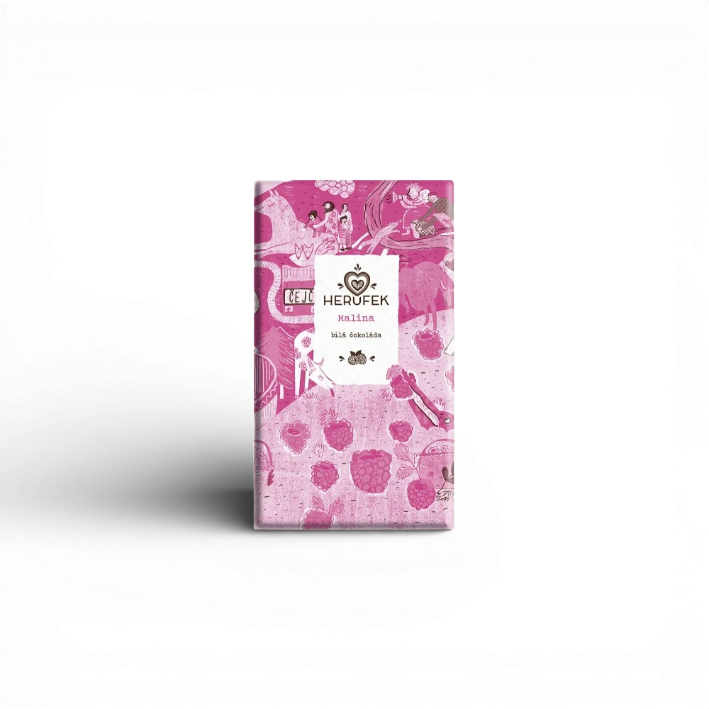 [58] Herůfek - Čokoláda bílá Malina 48% Bio  50g (B)
