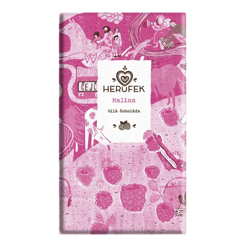 [58] Herůfek - Čokoláda bílá Malina 48% Bio  50g (B)