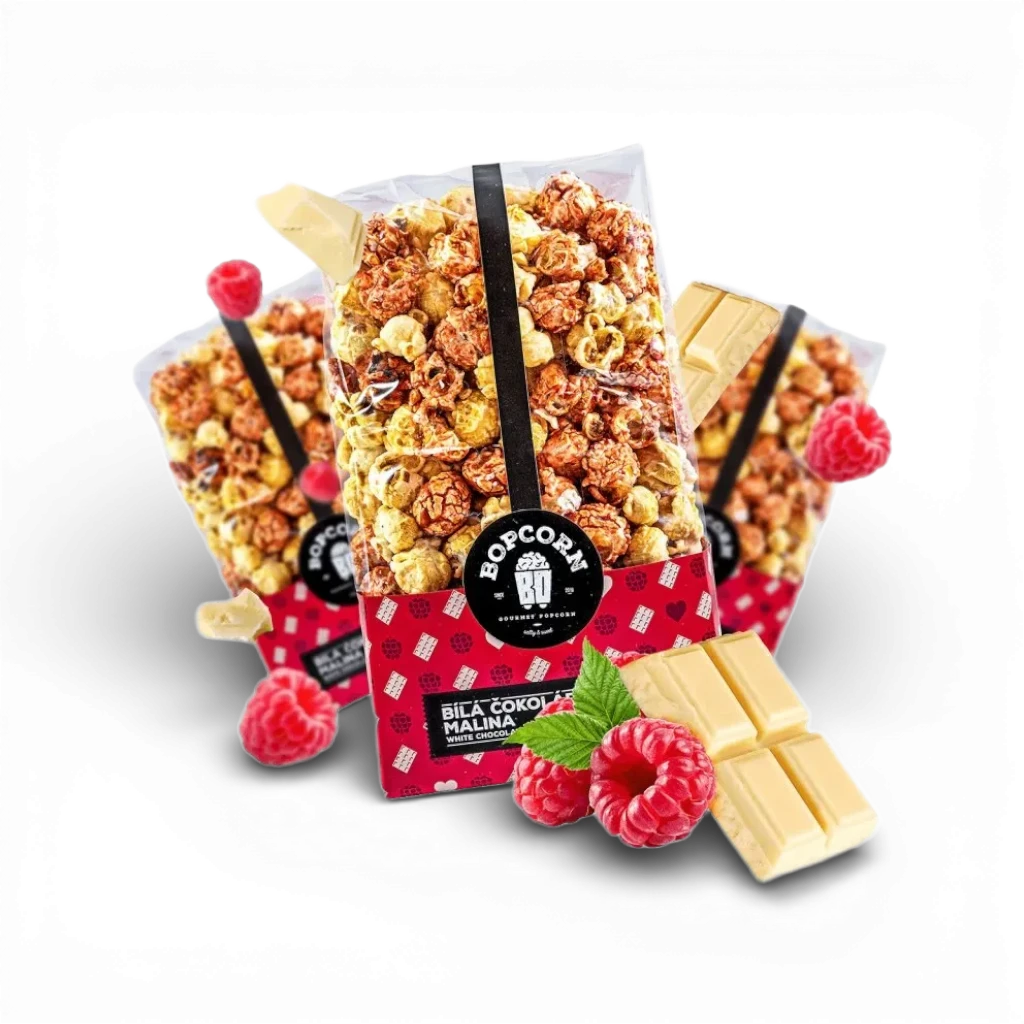 Bopcorn - Popcorn malina bílá čokoláda 70g CHYBÍ EAN, CENY, KOD