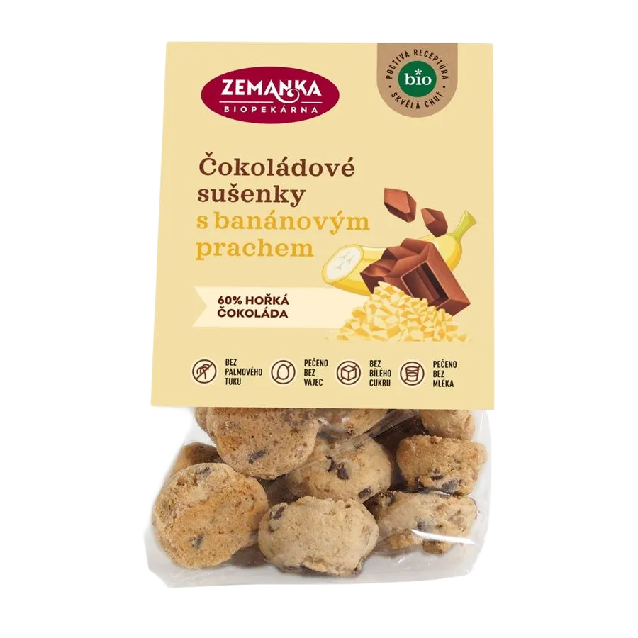 [SUS50] Zemankova Biopekárna - BIO sušenky s čokoládou a banánovým prachem 100g EAN !!!