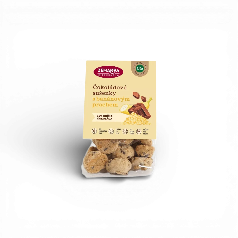 Zemankova Biopekárna - BIO sušenky s čokoládou a banánovým prachem 100g EAN !!!