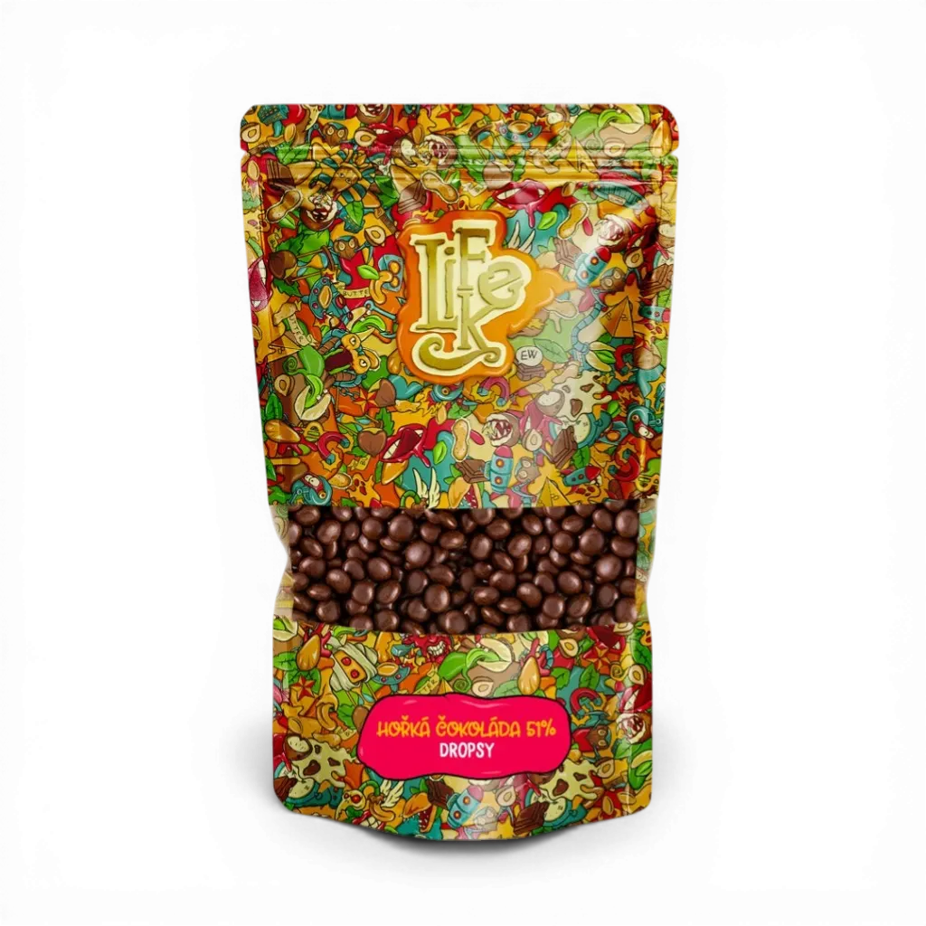 LifeLike - Hořká čokoláda 51% dropsy 250g