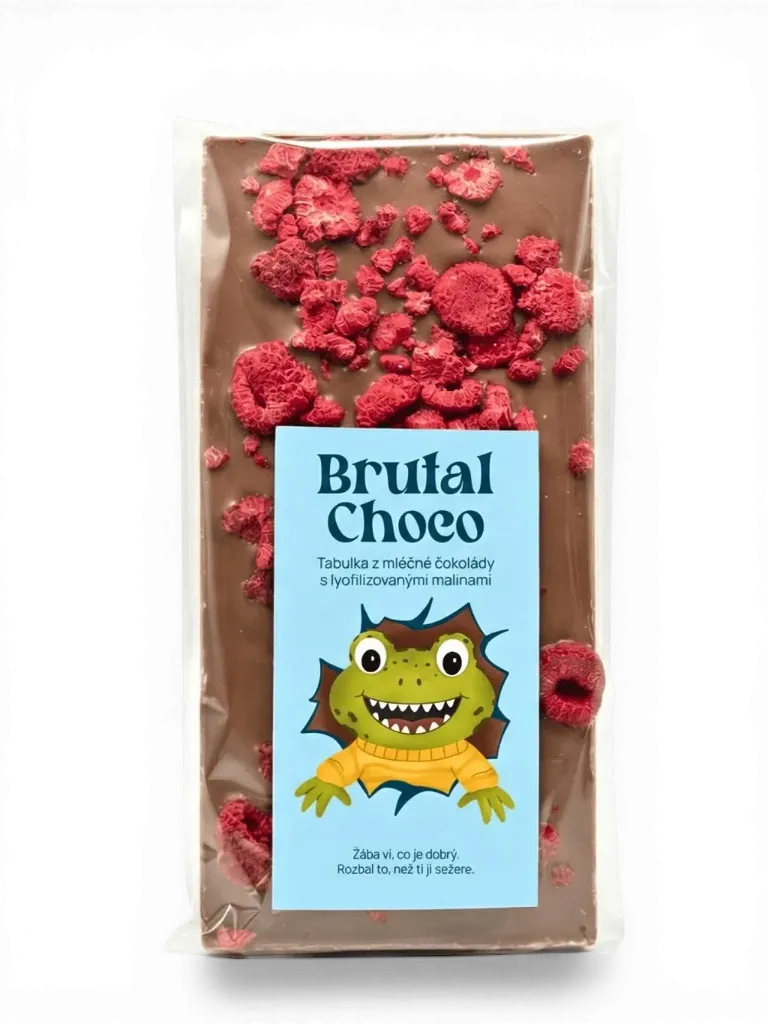Brutal Choco - Mléčná čokoláda s lyofilizovanými malinami 105g DOKONČIT !!!!
