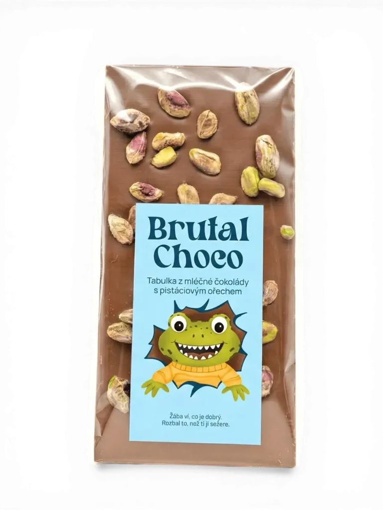 Brutal Choco - Mléčná čokoláda s pistáciemi 105g DOKONČIT !!!!