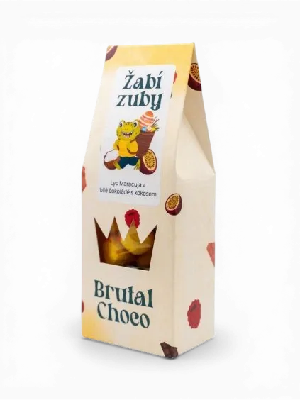 Brutal Choco - Lyo maracuja v bílé čokoládě s kokosem Žabí zuby 110g DOKONČIT !!!