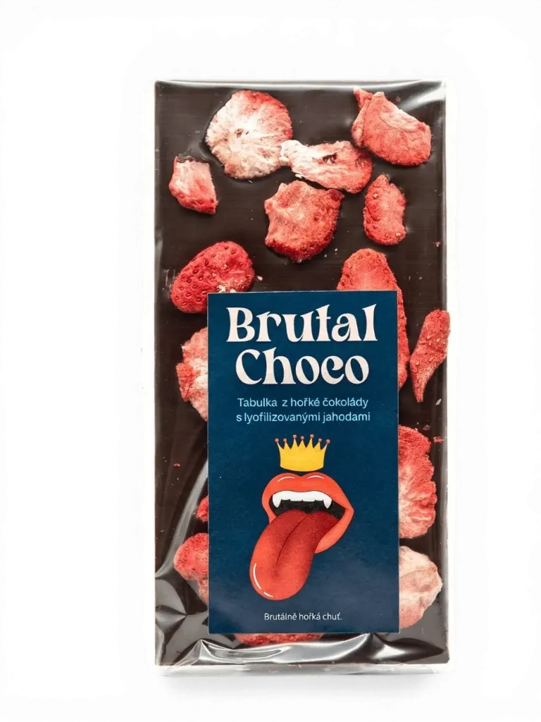 Brutal Choco - Hořká čokoláda s lyofilizovanými jahodami 105g DOKONČIT !!!!